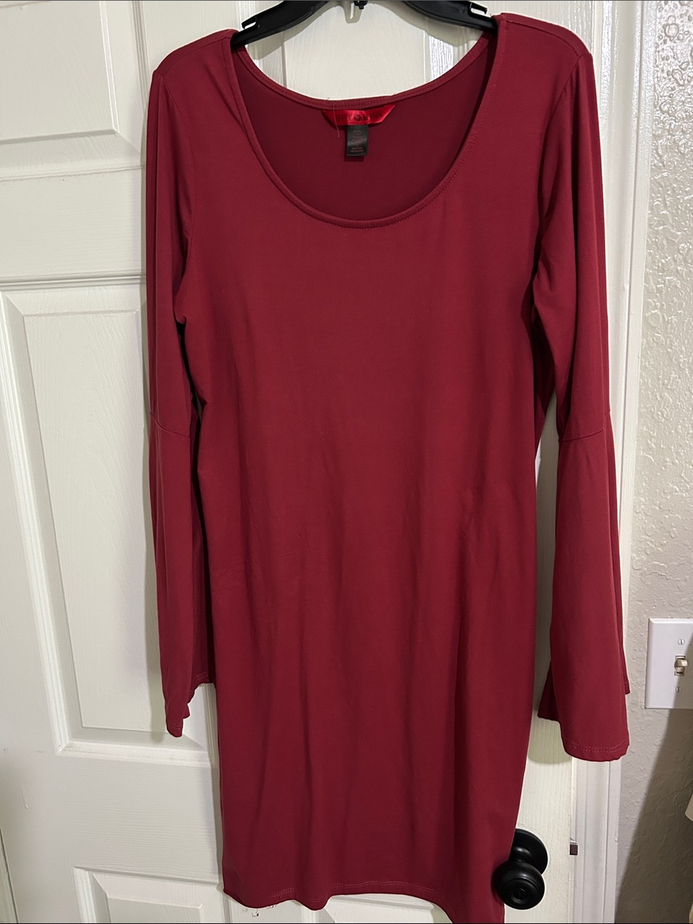 Hot Kiss Long Sleeve Scoop Neck Dress in Burgundy